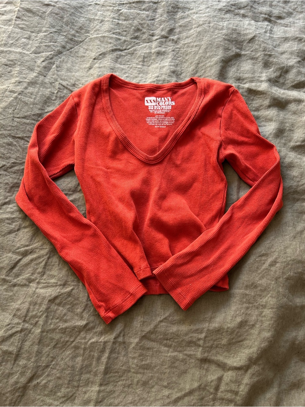 Women's Red Orange V-Neck Long Sleeve Top